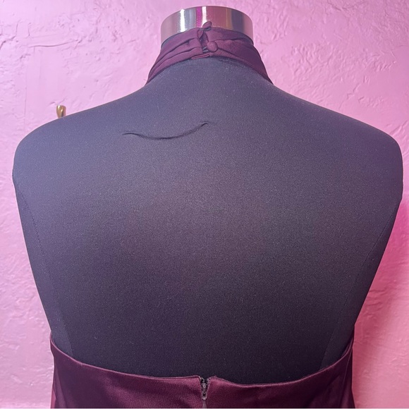 SOLD BHLDN NWT Ruby Twist Halter Satin Gown Plus Size 22 Dark Berry Bridesmaid - Picture 10 of 16